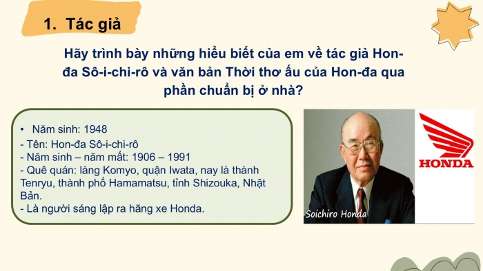 Giáo án PPT Ngữ văn 6 cánh diều Bài 3: Thời thơ ấu của Hon-đa