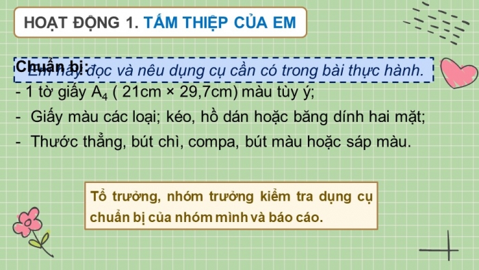 Giáo án PPT Toán 6 kết nối Thực hành trải nghiệm: Tấm thiệp và phòng học của em