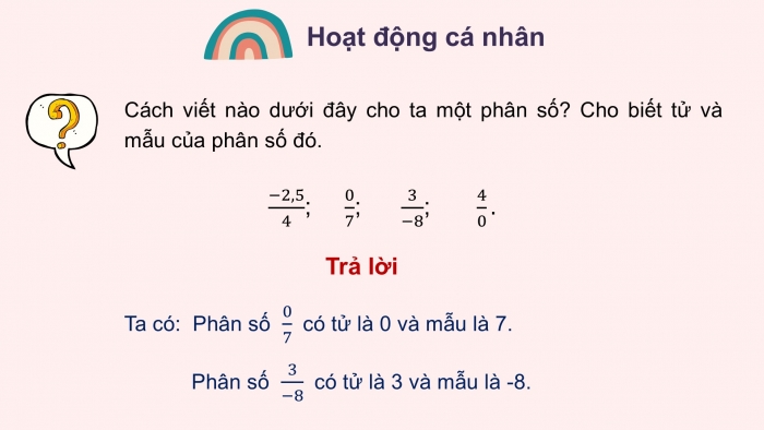 Giáo án PPT Toán 6 kết nối Bài 23: Mở rộng khái niệm phân số. Phân số bằng nhau