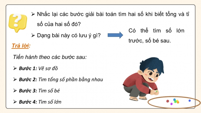 Giáo án PPT dạy thêm Toán 5 Kết nối bài 38: Tìm hai số khi biết tổng và tỉ số của hai số đó