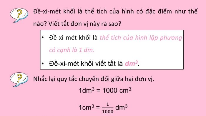 Giáo án PPT dạy thêm Toán 5 Kết nối bài 46: Xăng-ti-mét khối. Đề-xi-mét khối