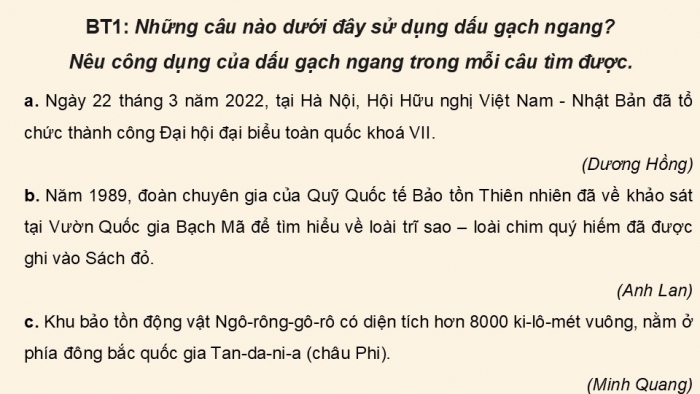 Giáo án điện tử Tiếng Việt 5 kết nối Bài 27: Luyện tập về dấu gạch ngang