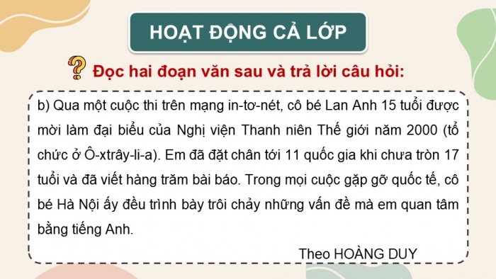 Giáo án điện tử Tiếng Việt 5 cánh diều Bài 17: Liên kết câu bằng cách thay thế từ ngữ