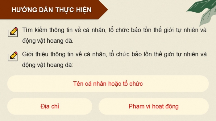 Giáo án điện tử Hoạt động trải nghiệm 12 chân trời bản 1 Chủ đề 9: Bảo vệ cảnh quan thiên nhiên, thế giới động vật và thực vật (P2)