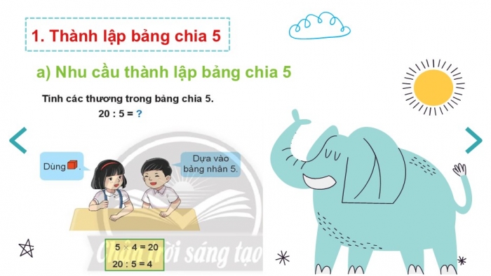 Giáo án PPT Toán 2 chân trời bài Bảng chia 5