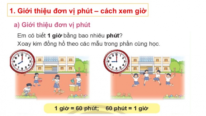 Giáo án PPT Toán 2 chân trời bài Giờ, phút, xem đồng hồ