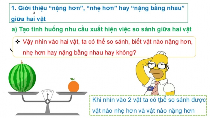 Giáo án PPT Toán 2 chân trời bài Nặng hơn, nhẹ hơn