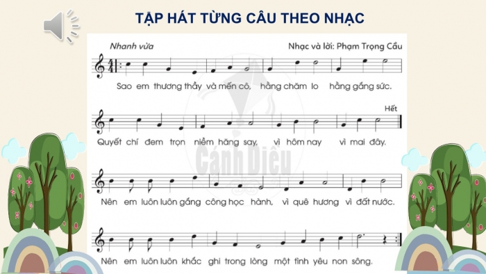 Giáo án PPT Âm nhạc 2 cánh diều Tiết 5: Hát Em thương thầy mến cô, Vận dụng – Sáng tạo Vận động theo tiếng trống