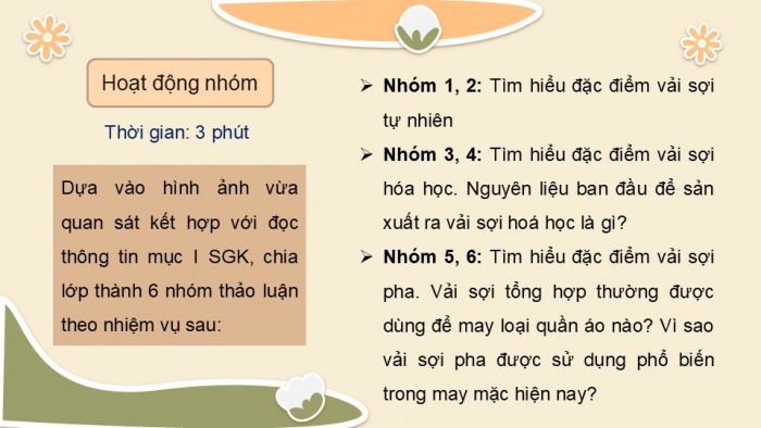 Giáo án PPT Công nghệ 6 cánh diều Bài 8: Các loại vải thường dùng trong may mặc