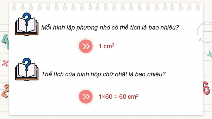 Giáo án điện tử Toán 5 chân trời Bài 73: Thể tích hình hộp chữ nhật