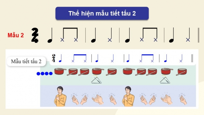 Giáo án điện tử Âm nhạc 9 cánh diều Bài 10 Tiết 2: Thể hiện tiết tấu, ứng dụng đệm cho bài hát Nối vòng tay lớn, Ôn tập Bài hoà tẩu số 5, Trải nghiệm và khám phá Thể hiện mẫu tiết tấu bằng một cây bút