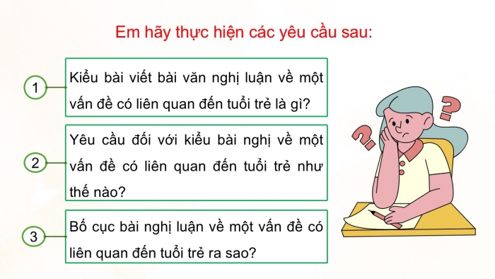 Giáo án điện tử Ngữ văn 12 chân trời Bài 6: Viết bài văn nghị luận về một vấn đề liên quan đến tuổi trẻ