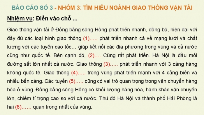 Giáo án điện tử Địa lí 12 chân trời Bài 26: Phát triển kinh tế – xã hội ở Đồng bằng sông Hồng (P2)