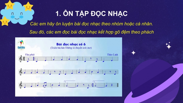 Giáo án PPT Âm nhạc 6 cánh diều Tiết 4: Ôn tập Bài đọc nhạc số 6, Ôn tập bài tập tiết tấu, Ôn tập bài hát Những lá thuyền ước mơ