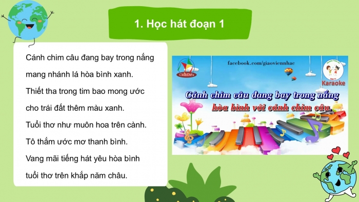 Giáo án PPT Âm nhạc 6 cánh diều Tiết 1: Hát bài Ước mơ xanh, Nghe bài hát Bài ca hoà bình, Trải nghiệm và khám phá