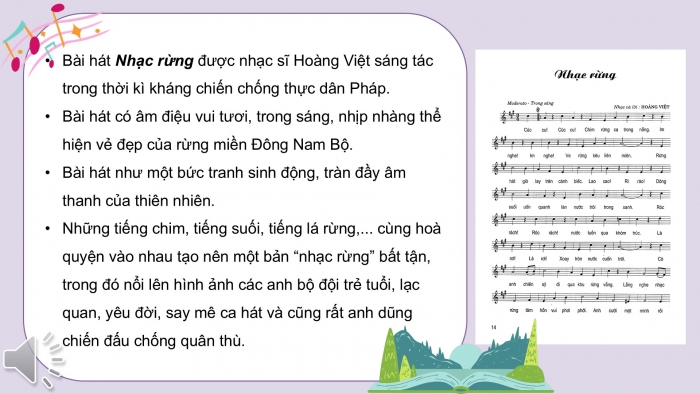 Giáo án PPT Âm nhạc 6 cánh diều Tiết 2: Hoà tấu, Nghe bài hát Nhạc rừng, Nhạc sĩ Hoàng Việt, Trải nghiệm và khám phá