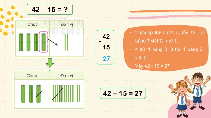 Giáo án PPT Toán 2 kết nối Bài 23: Phép trừ (có nhớ) số có hai chữ số cho số có hai chữ số