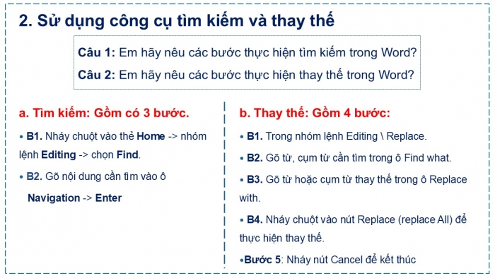 Giáo án PPT Tin học 6 kết nối Bài 13 Thực hành: Tìm kiếm và thay thế