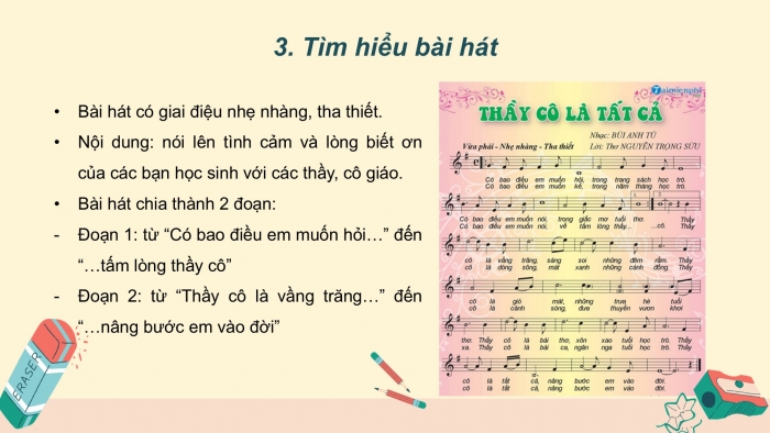 Giáo án PPT Âm nhạc 6 kết nối Tiết 9: Hát Thầy cô là tất cả, Nghe Nhớ ơn thầy cô