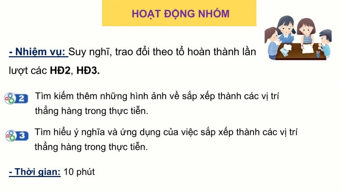 Giáo án PPT Toán 6 cánh diều Thực hành trải nghiệm Chủ đề 3: Sắp xếp thành các vị trí thẳng hàng