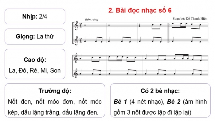 Giáo án điện tử Âm nhạc 9 cánh diều Bài 12 Tiết 1: Bài đọc nhạc số 6, Bài hoà tấu số 6