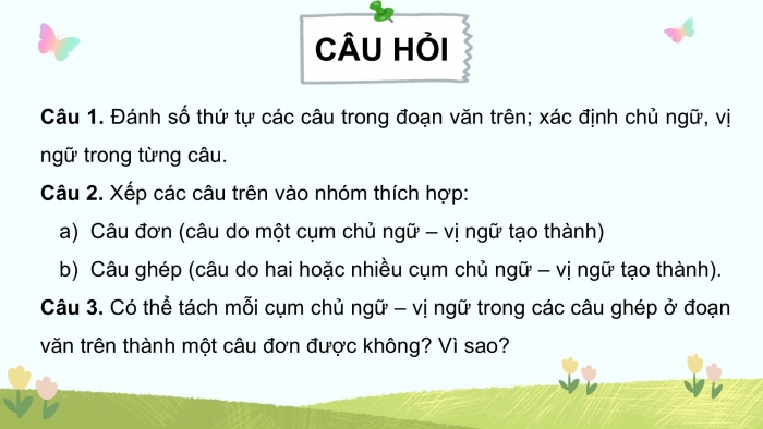 Giáo án điện tử Tiếng Việt 5 cánh diều Bài 11: Câu đơn và câu ghép