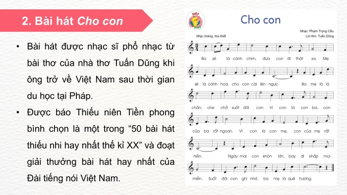 Giáo án điện tử Âm nhạc 5 cánh diều Tiết 23: Hát Cho con