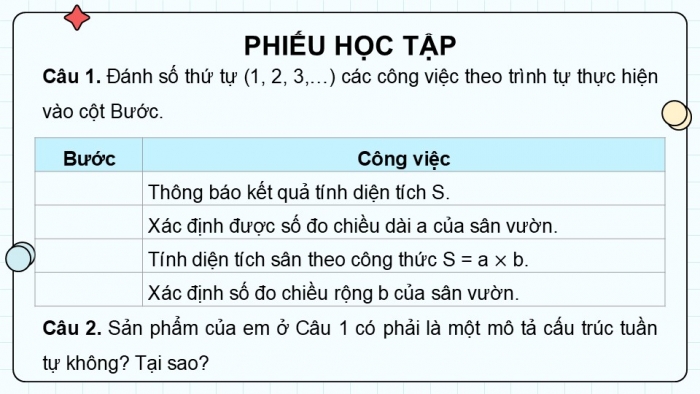 Giáo án điện tử Tin học 5 chân trời Bài 9: Cấu trúc tuần tự