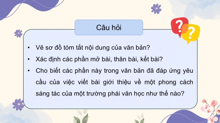 Giáo án điện tử chuyên đề Ngữ văn 12 chân trời CĐ 3 Phần 2: Yêu cầu và cách thức viết bài giới thiệu về phong cách sáng tác của một trường phái văn học (cổ điển, lãng mạn hoặc hiện thực)