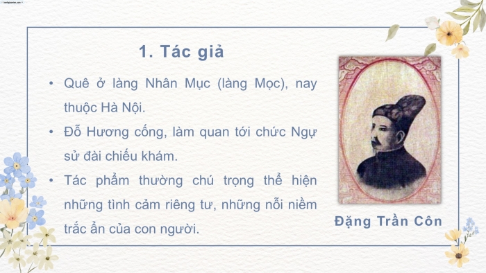 Giáo án PPT dạy thêm Ngữ văn 9 Chân trời bài 8: Nỗi nhớ thương của người chinh phụ (Nguyên tác chữ Hán: Đặng Trần Côn, bản diễn Nôm: Phan Huy Ích)