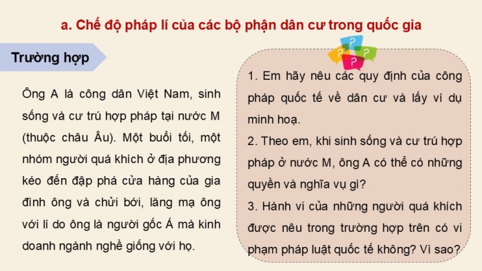 Giáo án điện tử Kinh tế pháp luật 12 kết nối Bài 15: Công pháp quốc tế về dân cư, lãnh thổ và chủ quyền quốc gia