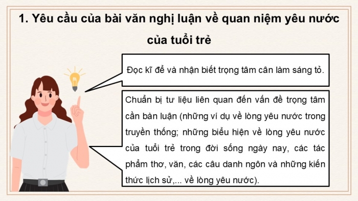 Giáo án PPT dạy thêm Ngữ văn 12 Cánh diều bài 6: Viết bài nghị luận về quan niệm yêu nước của tuổi trẻ