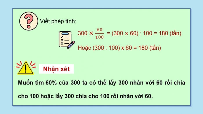 Giáo án điện tử Toán 5 kết nối Bài 41: Tìm giá trị phần trăm của một số