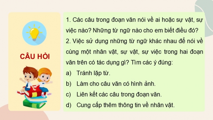 Giáo án điện tử Tiếng Việt 5 cánh diều Bài 17: Liên kết câu bằng cách thay thế từ ngữ