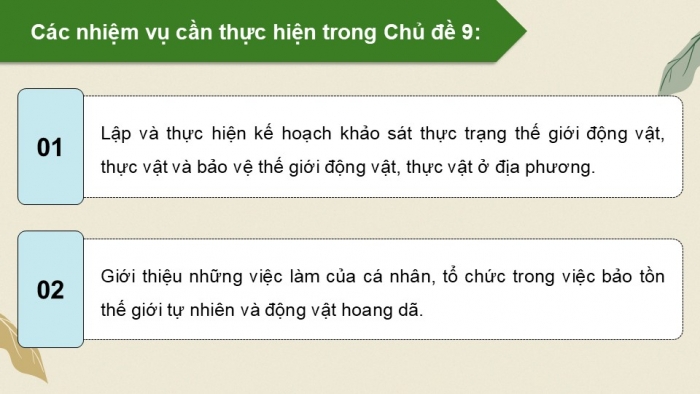 Giáo án điện tử Hoạt động trải nghiệm 12 chân trời bản 1 Chủ đề 9: Bảo vệ cảnh quan thiên nhiên, thế giới động vật và thực vật (P1)