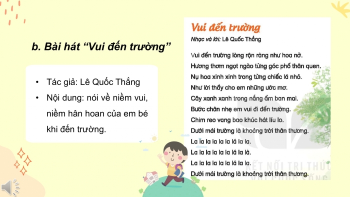 Giáo án PPT Âm nhạc 2 kết nối Tiết 11: Ôn tập đọc nhạc Bài số 2, Nghe nhạc Vui đến trường