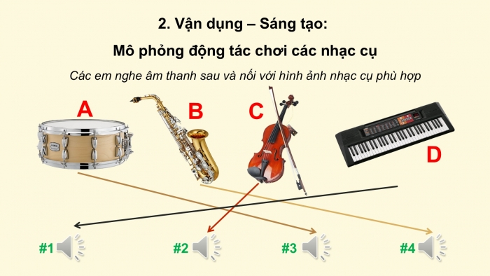 Giáo án PPT Âm nhạc 2 cánh diều Tiết 25: Nghe nhạc Cây cầu Luân-đôn, Vận dụng – Sáng tạo Mô phỏng động tác chơi các nhạc cụ