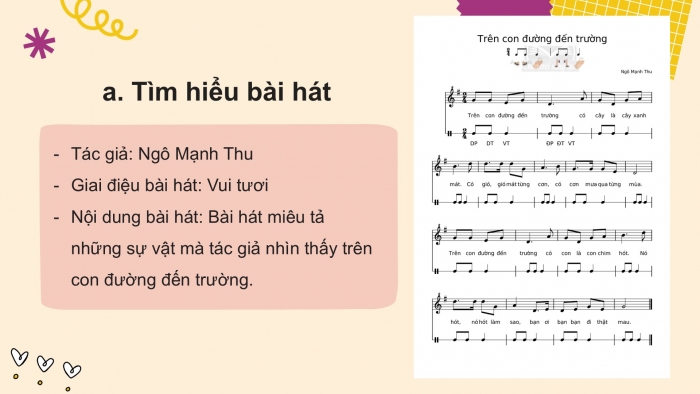 Giáo án PPT Âm nhạc 2 chân trời Tiết 2: Nghe, Hát Trên con đường đến trường