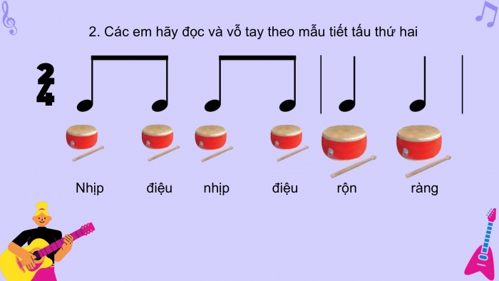 Giáo án PPT Âm nhạc 2 cánh diều Tiết 26: Đọc nhạc, Vận dụng – Sáng tạo Thể hiện nhịp điệu bằng ngôn ngữ