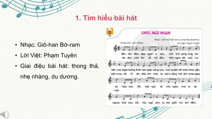 Giáo án PPT Âm nhạc 2 chân trời Tiết 1: Nhận biết nhịp điệu nhanh chậm, Bài hát chúc ngủ ngon