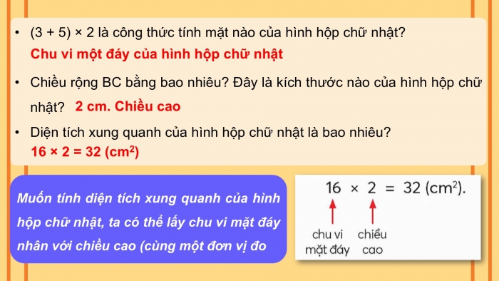 Giáo án điện tử Toán 5 chân trời Bài 65: Diện tích xung quanh và diện tích toàn phần của hình hộp chữ nhật