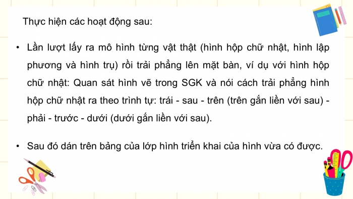 Giáo án điện tử Toán 5 cánh diều Bài 59: Hình khai triển của hình hộp chữ nhật, hình lập phương, hình trụ