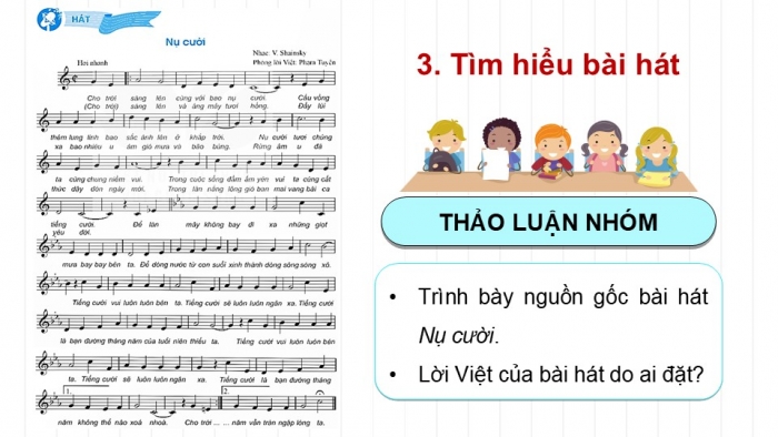 Giáo án điện tử Âm nhạc 9 kết nối Tiết 23: Hát Bài hát Nụ cười