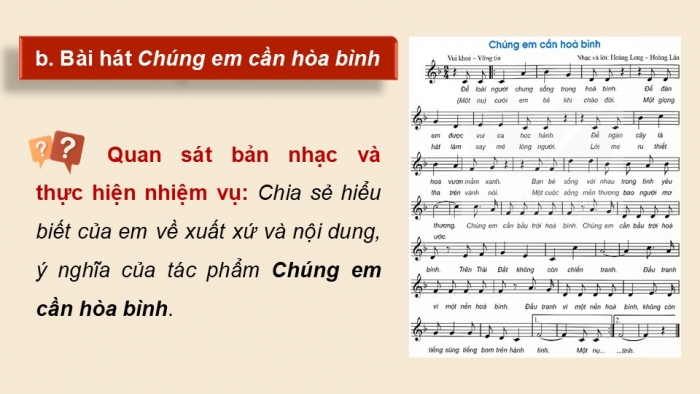 Giáo án điện tử Âm nhạc 9 kết nối Tiết 24: Nghe nhạc Bài hát Chúng em cần hoà bình, Ôn bài hát Nụ cười