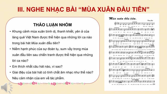 Giáo án PPT Âm nhạc 6 cánh diều Tiết 2: Ôn tập bài hát Mùa xuân em tới trường, kết hợp gõ đệm bằng nhạc cụ gõ và động tác cơ thể, Nghe bài hát Mùa xuân đầu tiên, Nhạc sĩ Văn Cao