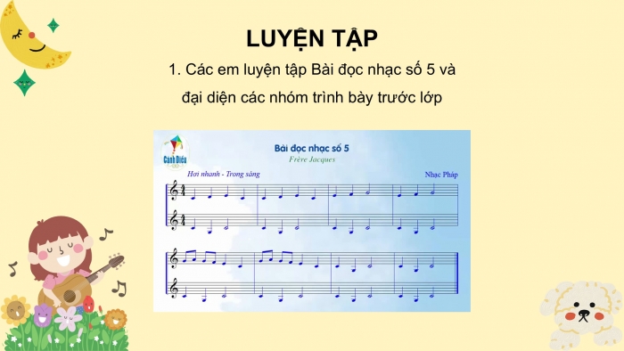 Giáo án PPT Âm nhạc 6 cánh diều Tiết 3: Luyện đọc các nốt của hợp âm Đô trưởng, Bài đọc nhạc số 5, Hoà tấu nhạc cụ, Trải nghiệm và khám phá