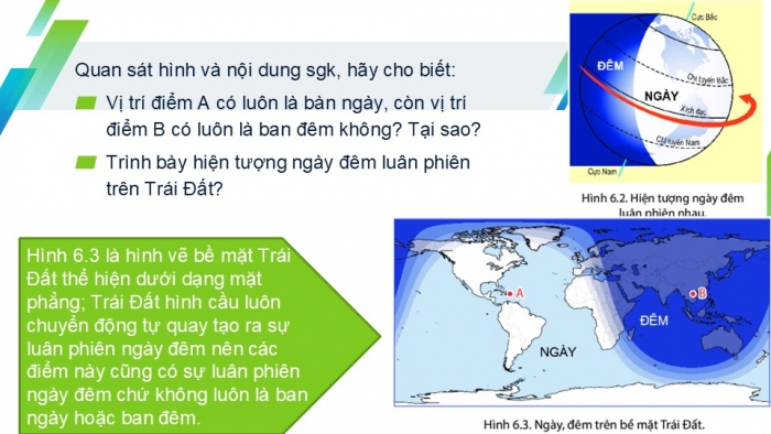 Giáo án PPT Địa lí 6 chân trời Bài 6: Chuyển động tự quay quanh trục của Trái Đất và hệ quả