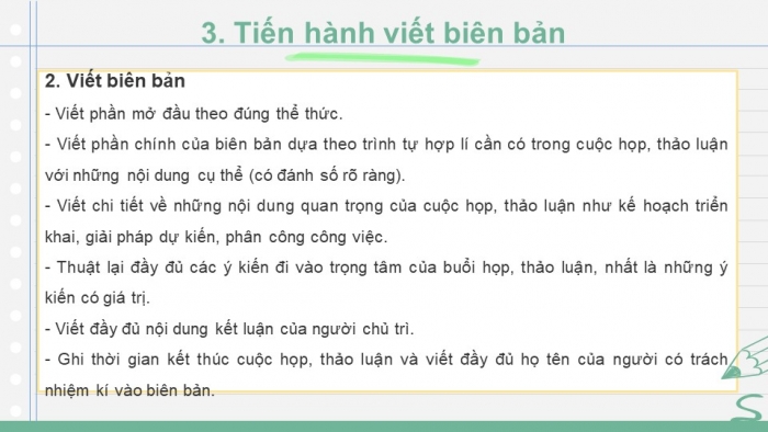 Giáo án PPT Ngữ văn 6 kết nối Bài 9: Viết biên bản một cuộc họp, cuộc thảo luận, Tóm tắt bằng sơ đồ nội dung của một văn bản đơn giản