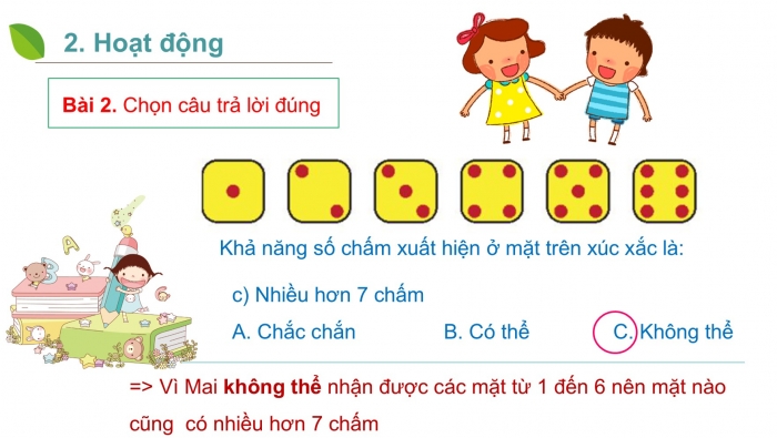 Giáo án PPT Toán 2 kết nối Bài 66: Chắc chắn, có thể, không thể