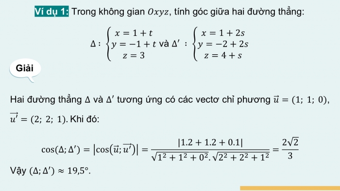 Giáo án điện tử Toán 12 kết nối Bài 16: Công thức tính góc trong không gian